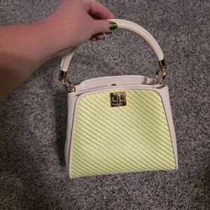 New Kate Spade Small Phoebe Purse Lime Slushy & Meringue Two Tone Straw